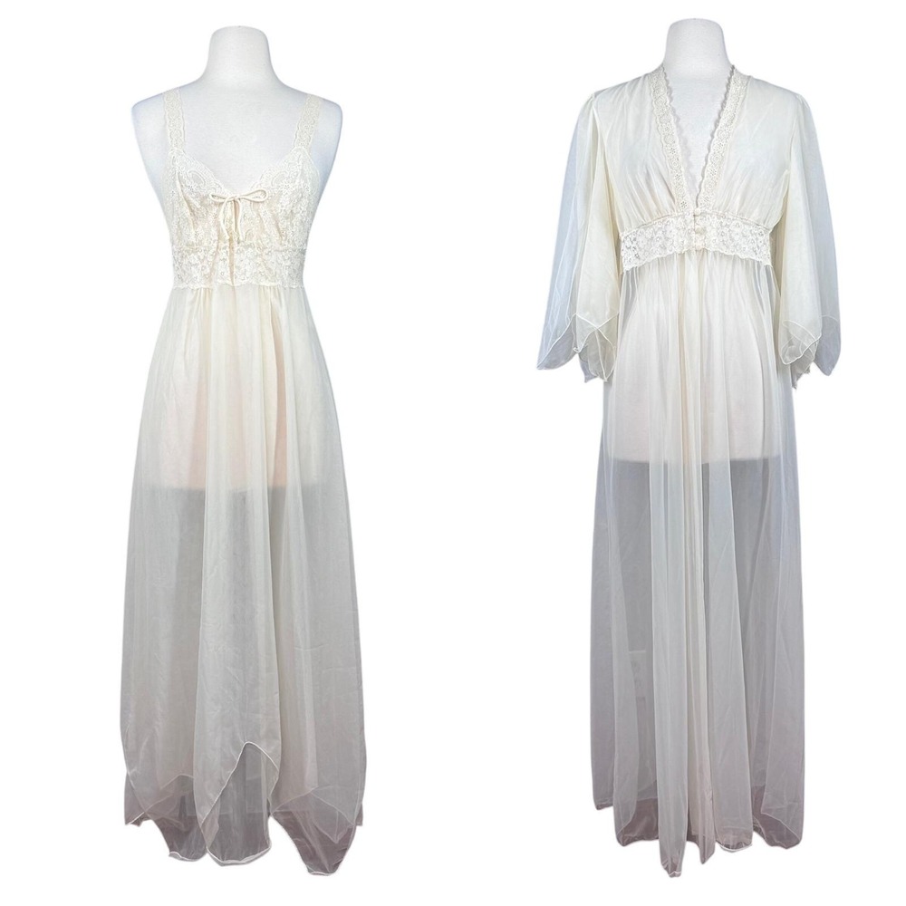Vintage 80's Sears 2 piece Nightgown Robe set Size Small 34" bust Fairy Ethereal